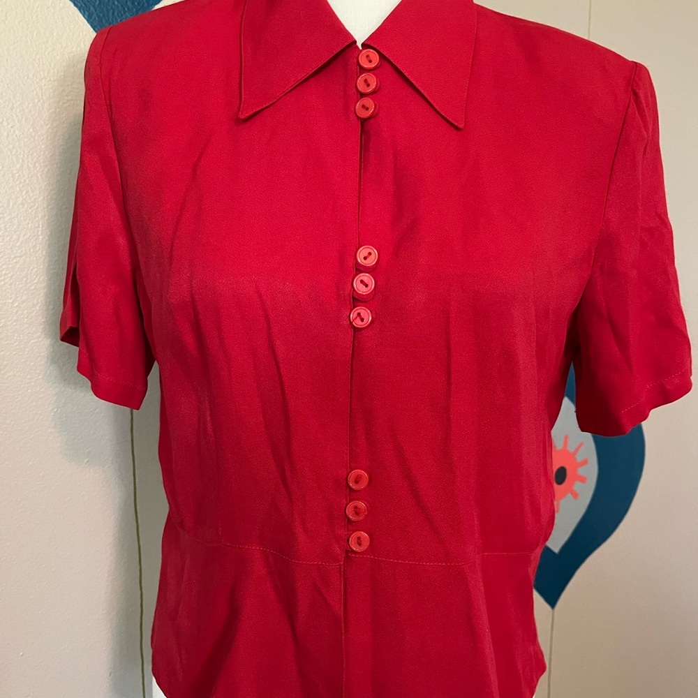 Impressions Vibrant Red Button-Down Blouse